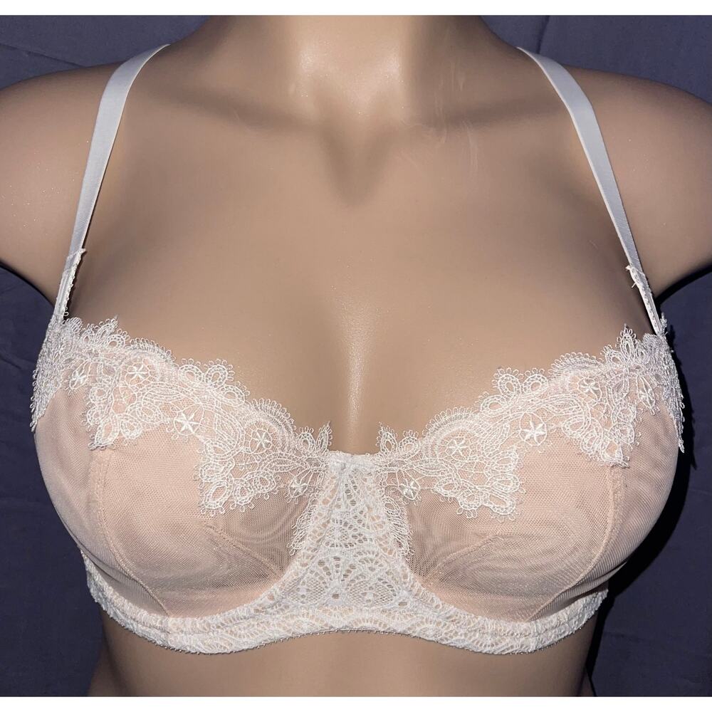 34DD WHITE & TAN LACE VICTORIA'S SECRET DREAM ANGELS UNLINED BALCONETTE BRA
